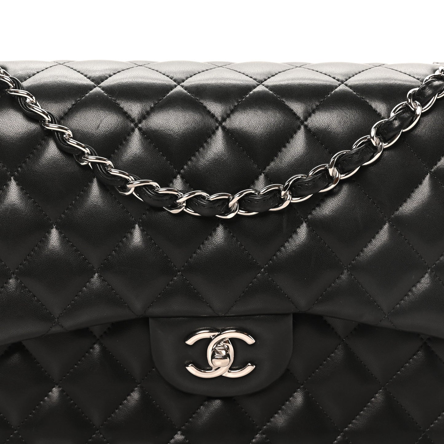 Lambskin Quilted Jumbo Double Flap Black