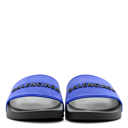 Balenciaga Rubber Logo Womens Pool Slide Sandals 35 Blue Black 2 of 8