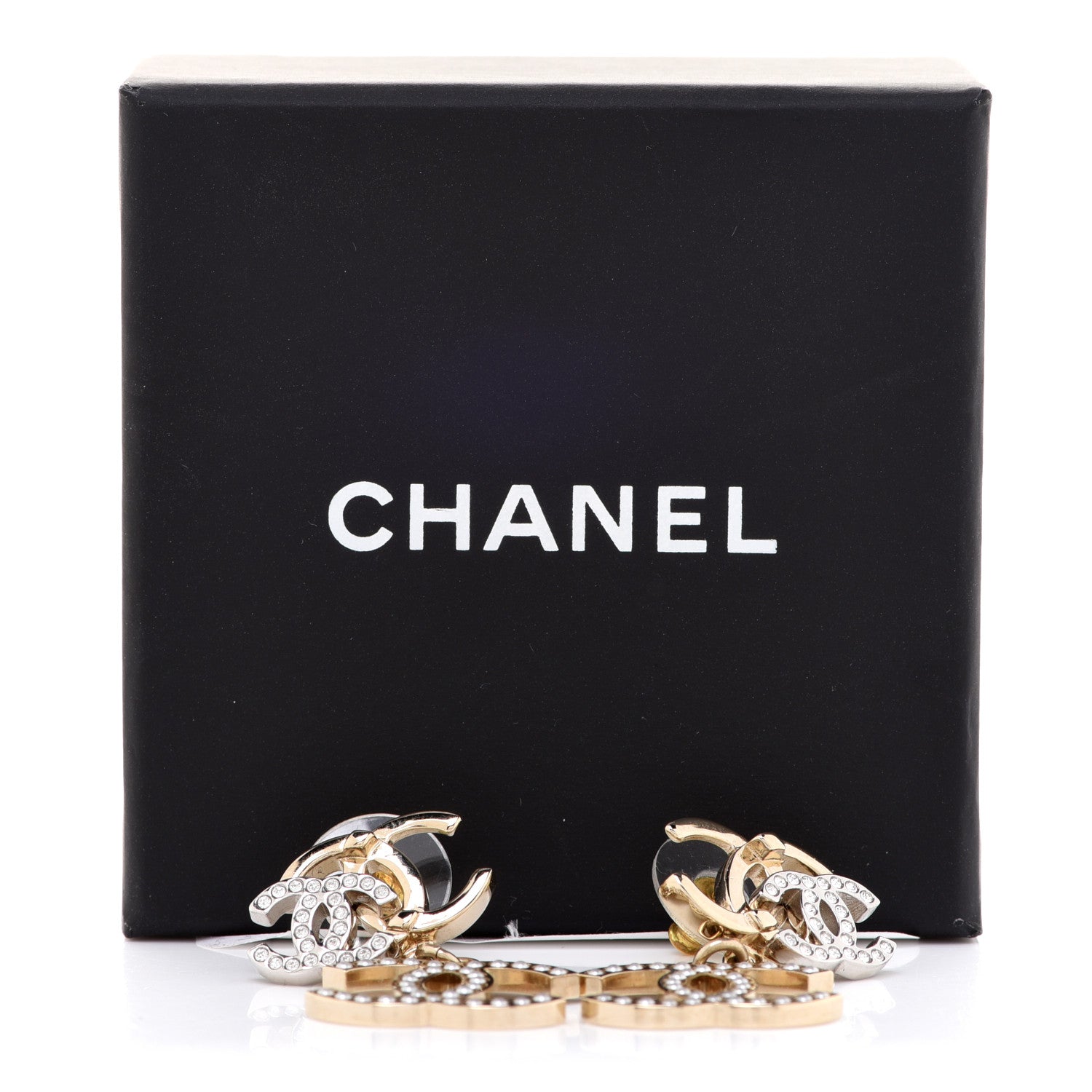 Chanel Crystal Pearl Double CC Drop Earrings Gold Silver 5 of 5