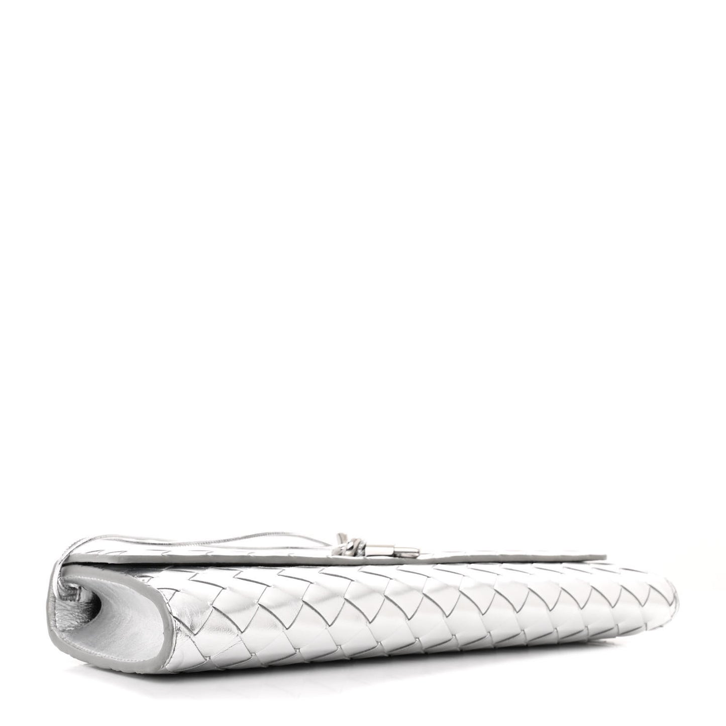 Metallic Nappa Intrecciato Long Andiamo Top Handle Silver