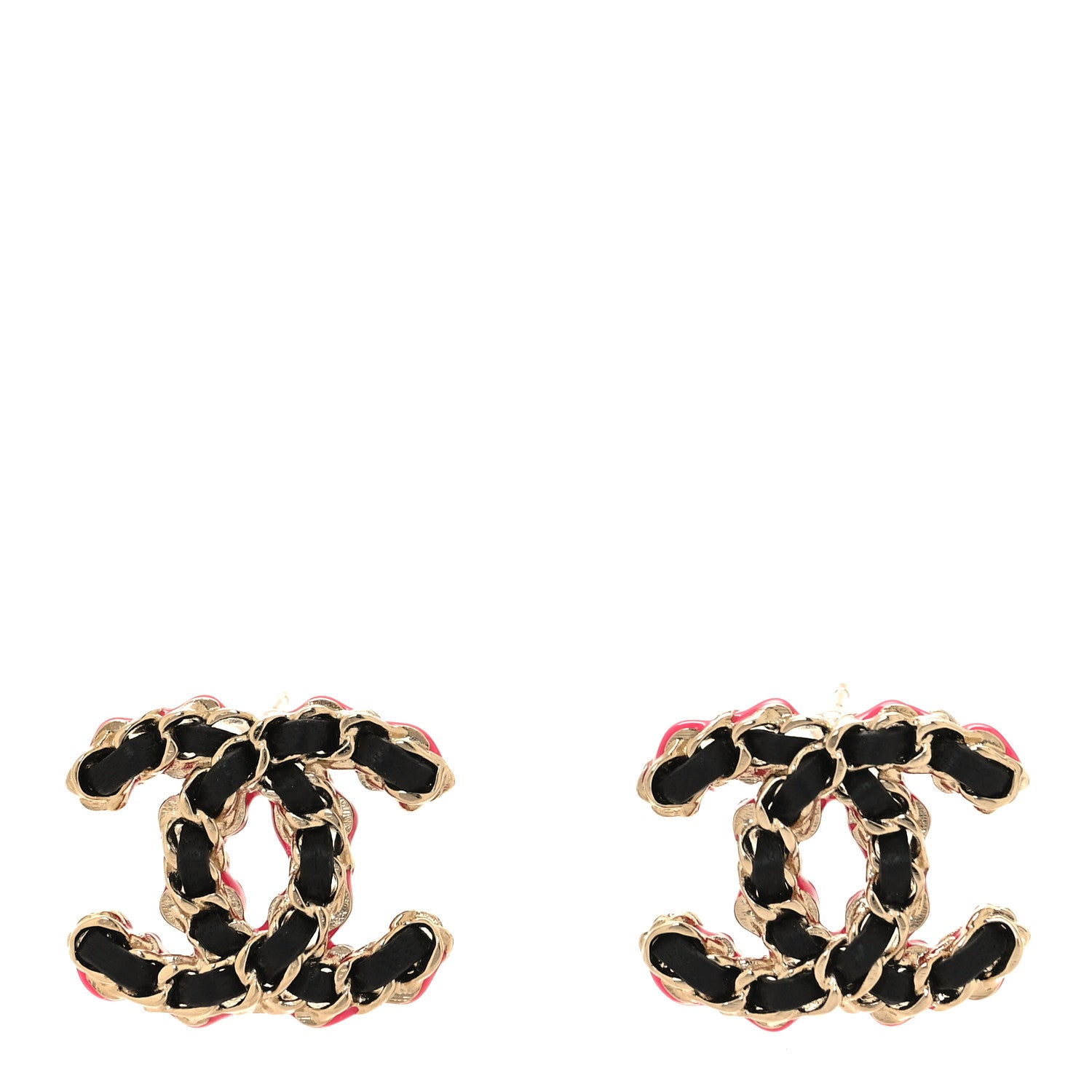 Chanel Lambskin CC Chain Earrings Black Gold Pink 1 of 5