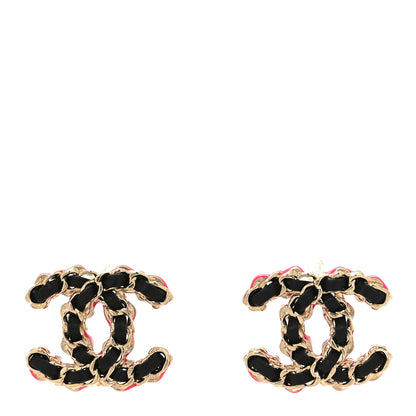 Chanel Lambskin CC Chain Earrings Black Gold Pink 1 of 5