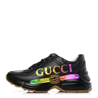 Gucci Calfskin Iridescent Logo Womens Rhyton Sneakers 35.5 Black 1 of 8