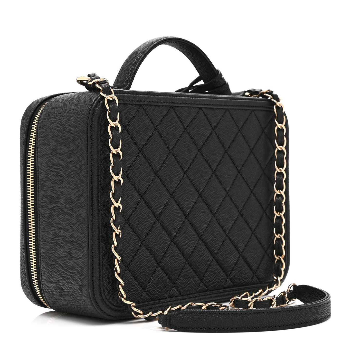 Caviar Quilted Large CC Filigree Vanity Case Black