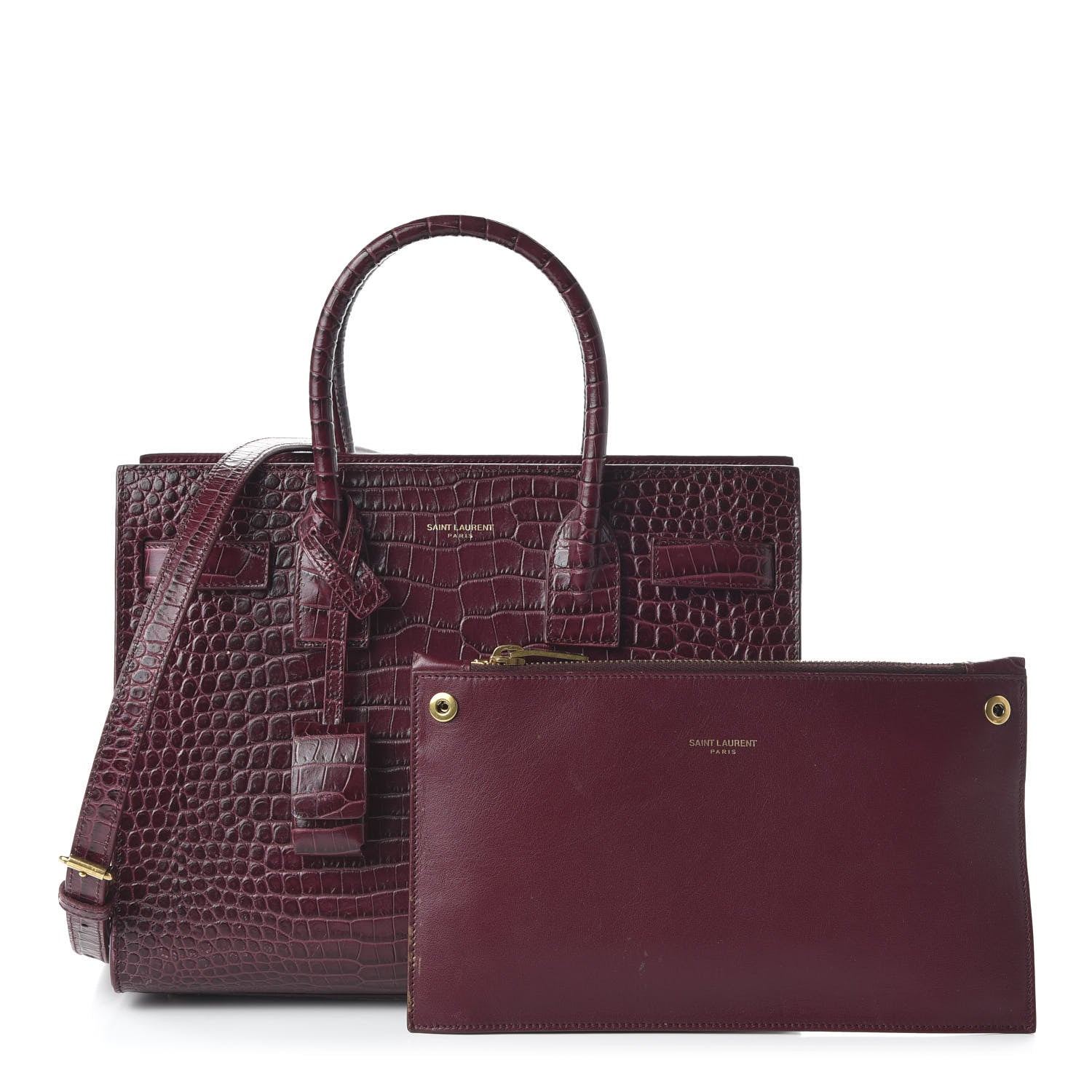 Saint Laurent Calfskin Crocodile Embossed Baby Sac De Jour Bordeaux 10 of 10