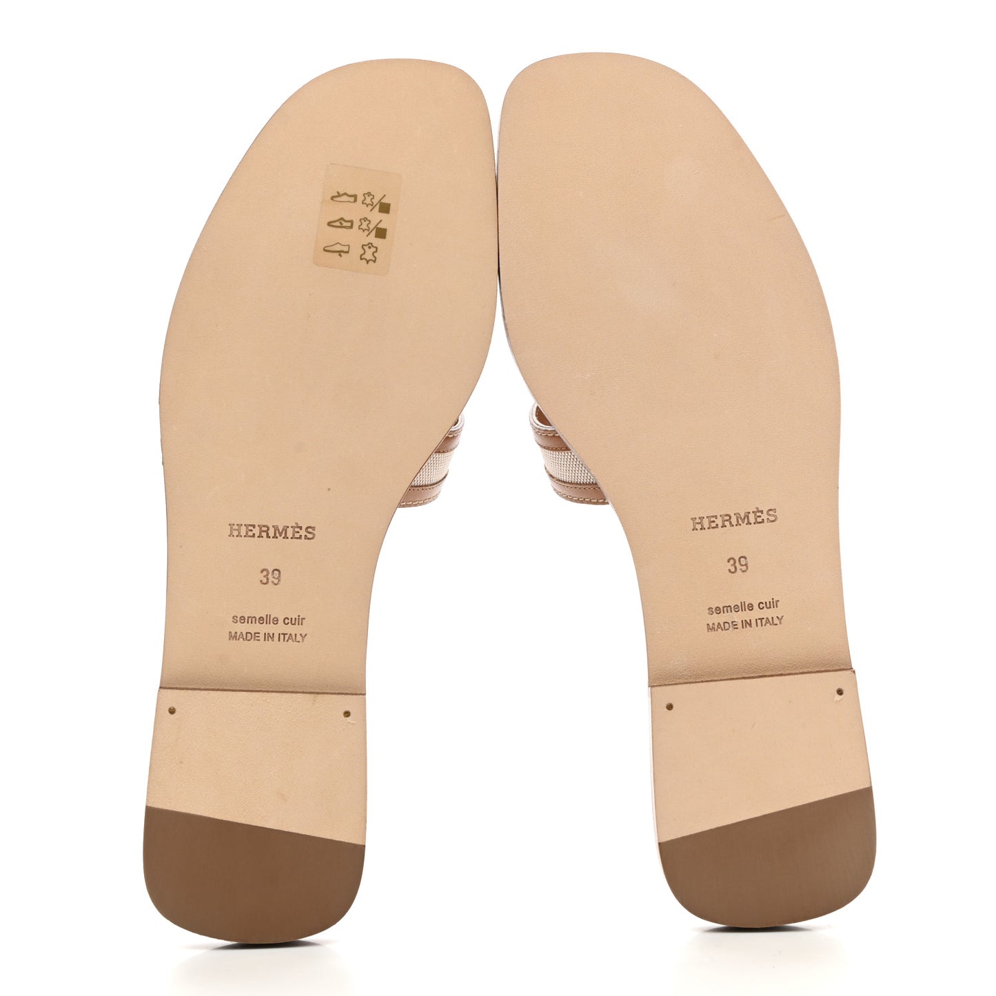 Calfskin Canvas Oran Sandals 39 Noisette Beige Dore