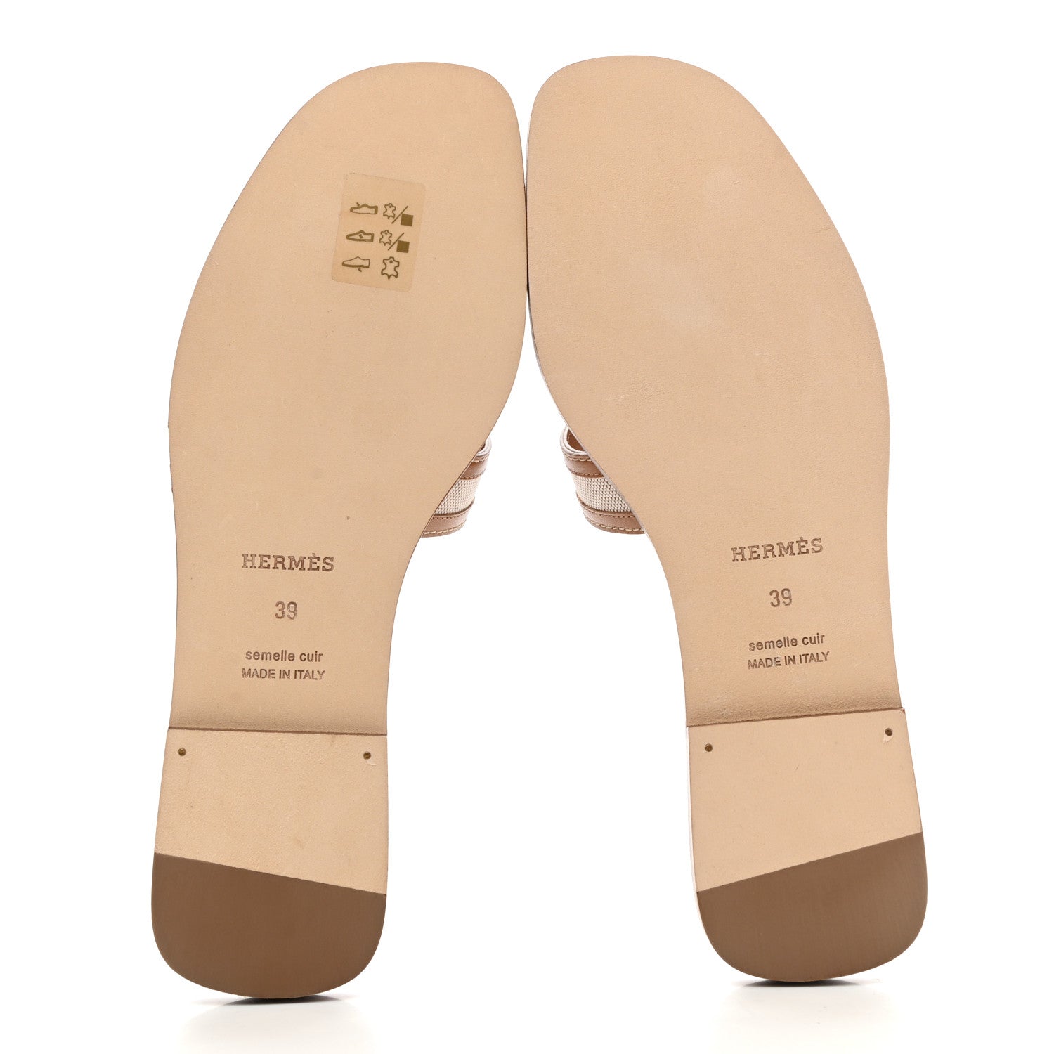 Hermes Calfskin Canvas Oran Sandals 39 Noisette Beige Dore 5 of 9