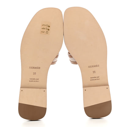 Hermes Calfskin Canvas Oran Sandals 39 Noisette Beige Dore 5 of 9