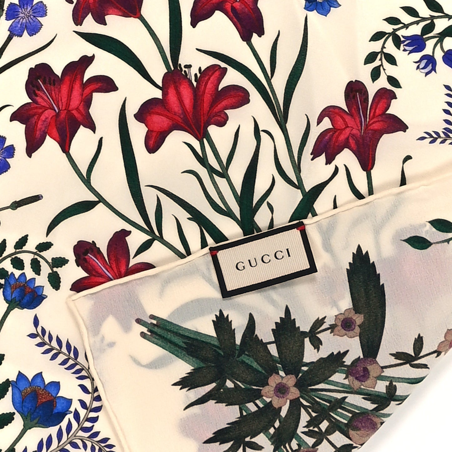 Silk Twill Flora Square Scarf White