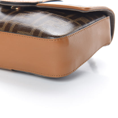 Fendi Glazed Fabric Vitello Century FF 1974 Stamp Patch Mini Double F Crossbody Bag Mogano Panna Caramello 9 of 10