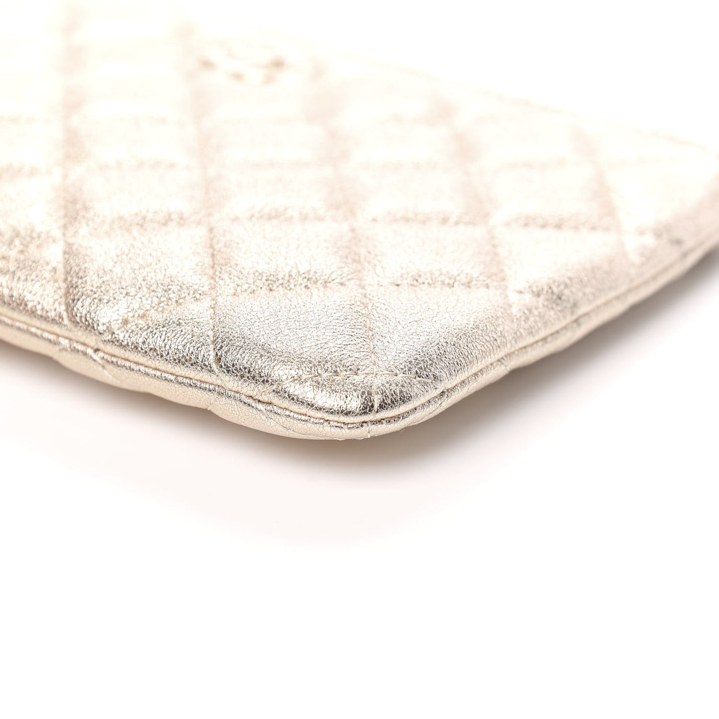 Metallic Lambskin Quilted Cosmetic Case Gold