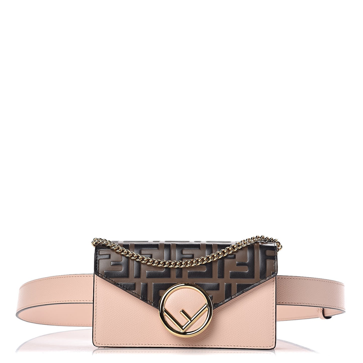 Vitello Cruise F is Fendi Bi-Color FF 1974 Embossed Envelope Belt Bag Maya Black Light Rose