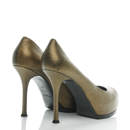 Saint Laurent Calfskin Horse Print Tribtoo 80 Pumps 39 Gold 4 of 8