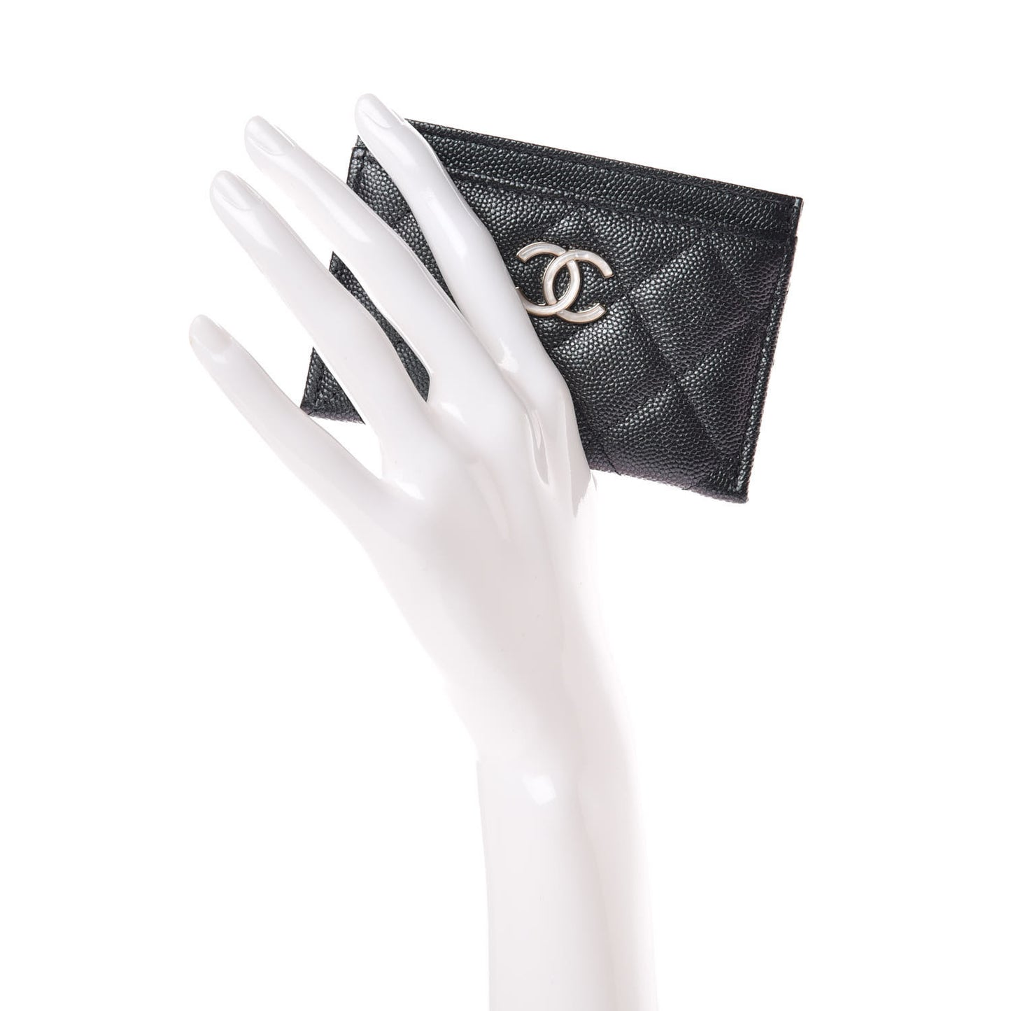 Iridescent Caviar Quilted Card Holder Black