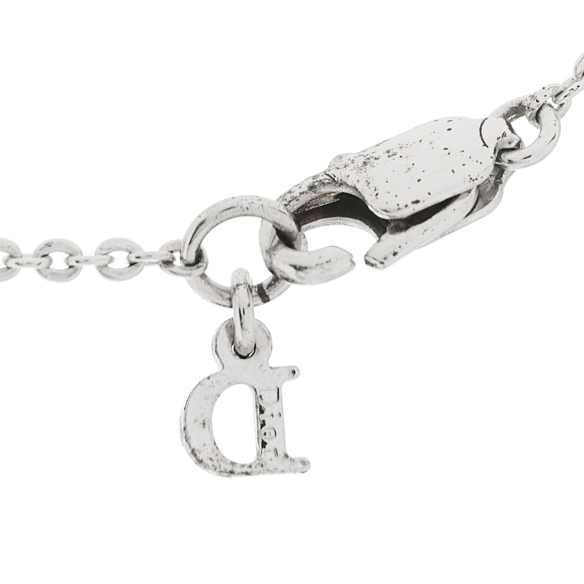Christian Dior Metal Crystal Logo Choker Necklace Silver 5 of 5