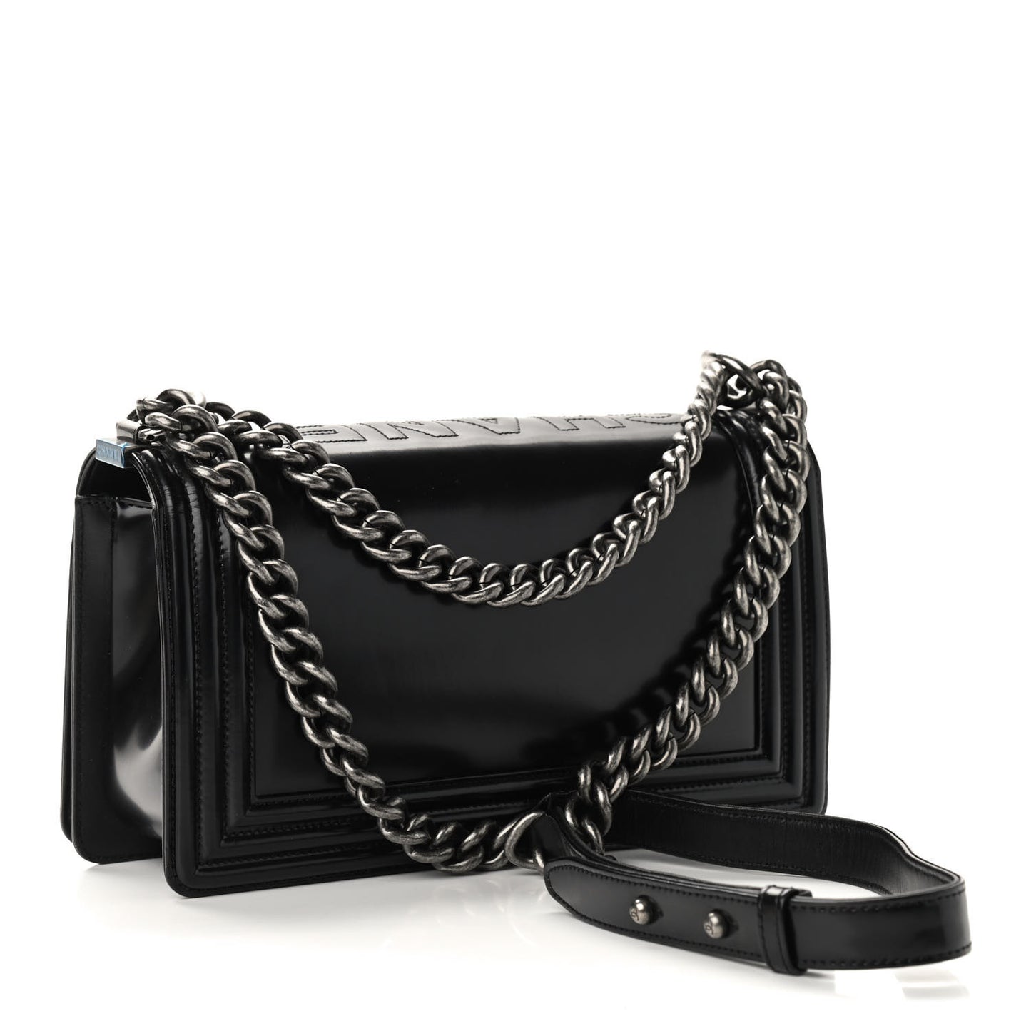 Glazed Calfskin Medium Boy Flap Black