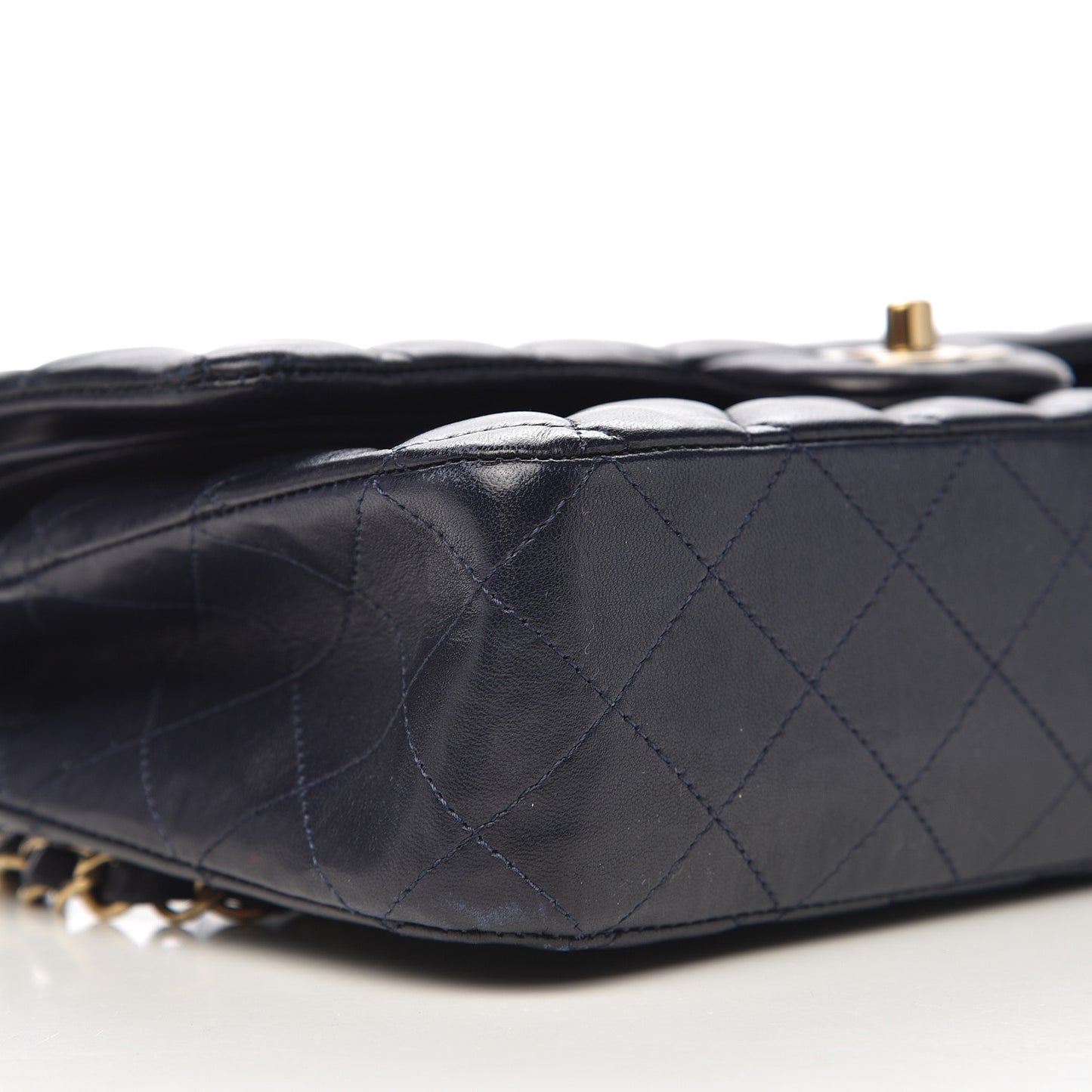 Lambskin Quilted Medium Double Flap Navy