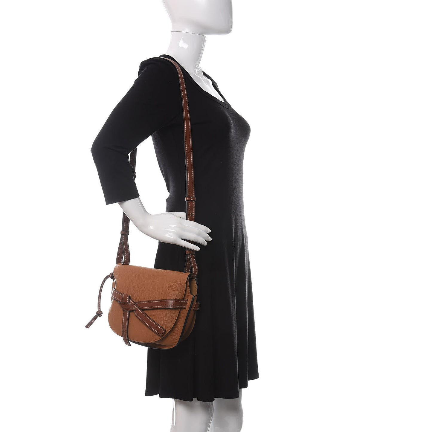 Grained Calfskin Small Gate Crossbody Bag Caramel Pecan