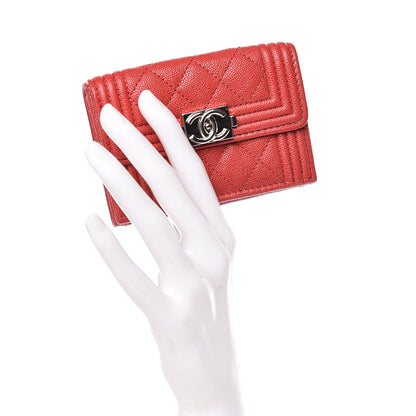 Chanel Caviar Quilted Small Boy Flap Wallet Red 2 of 10