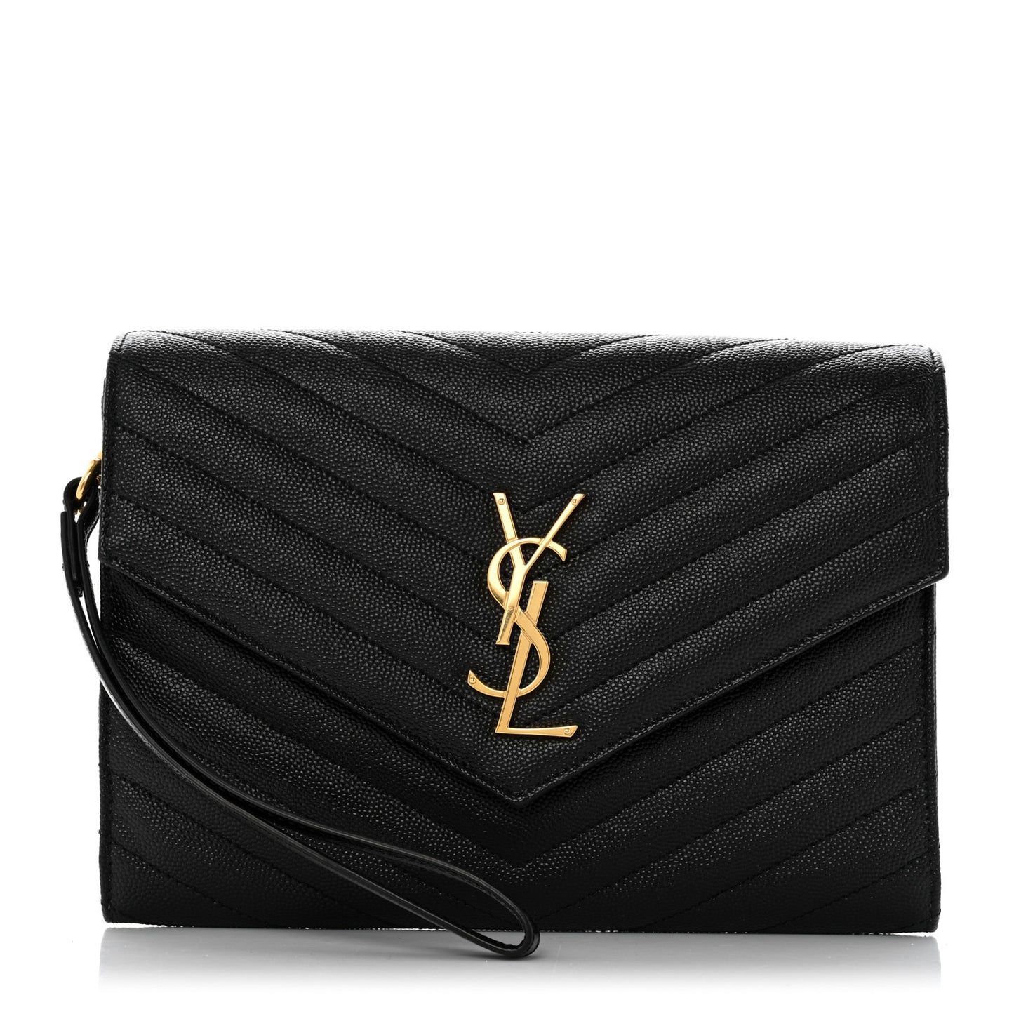 Grain De Poudre Matelasse Chevron Monogram Envelope Clutch Black