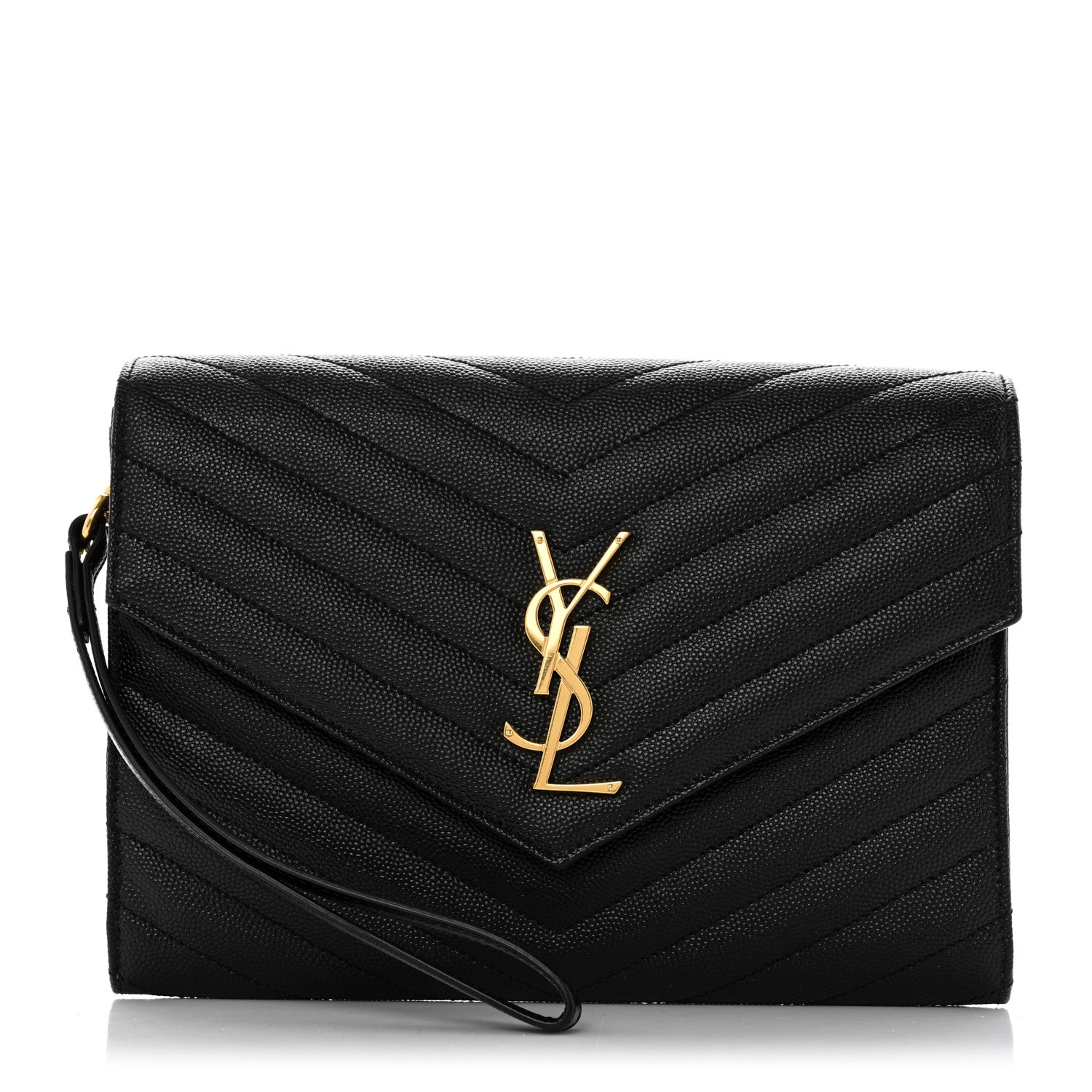 Saint Laurent Grain De Poudre Matelasse Chevron Monogram Envelope Clutch Black 1 of 10