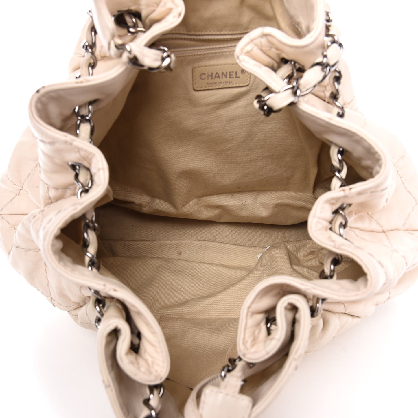 Lambskin Stitched Expandable Tote White
