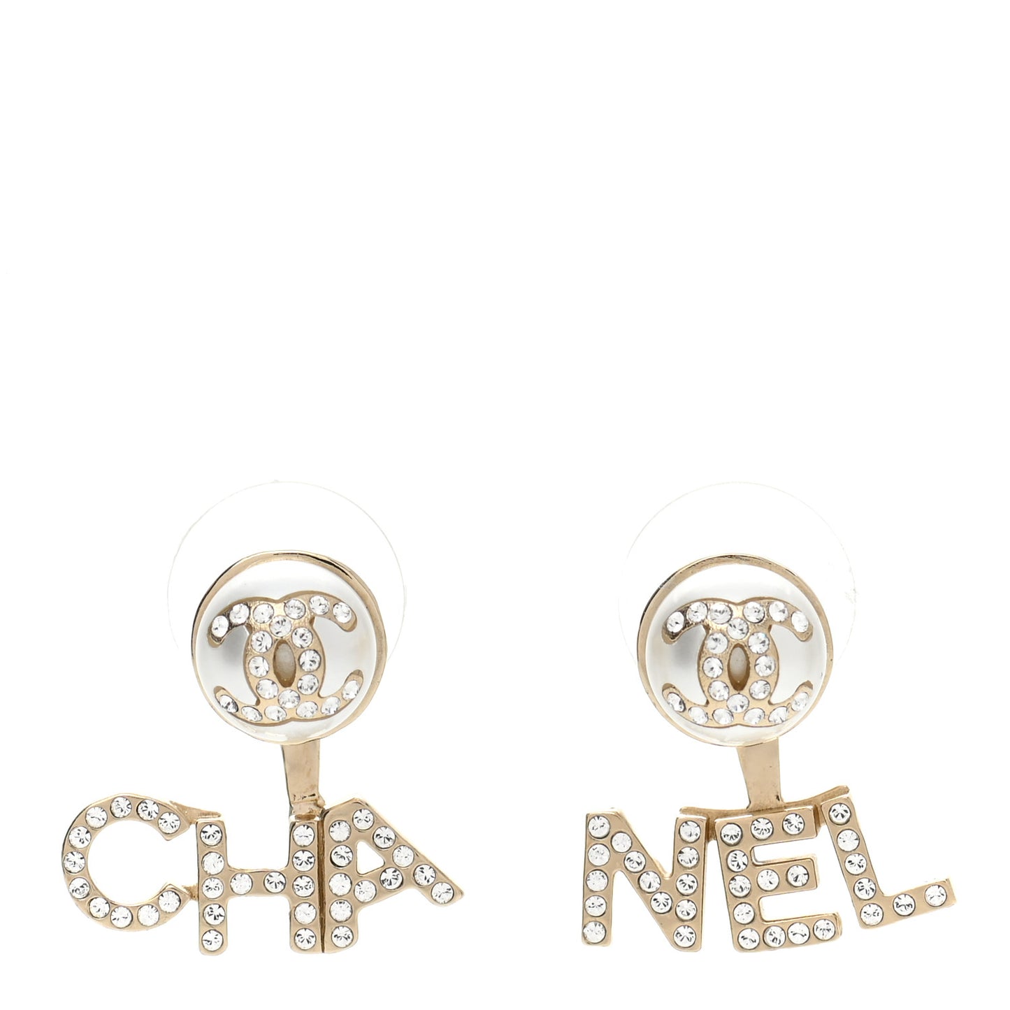 Pearl Crystal Logo Earrings Gold Pearly White