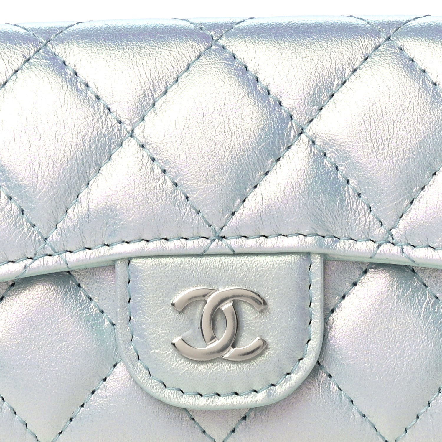 Chanel Iridescent Calfskin Quilted Flap Card Holder Light Blue 9 of 12