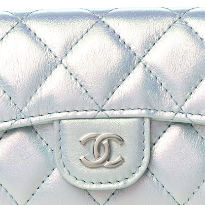 Chanel Iridescent Calfskin Quilted Flap Card Holder Light Blue 9 of 12