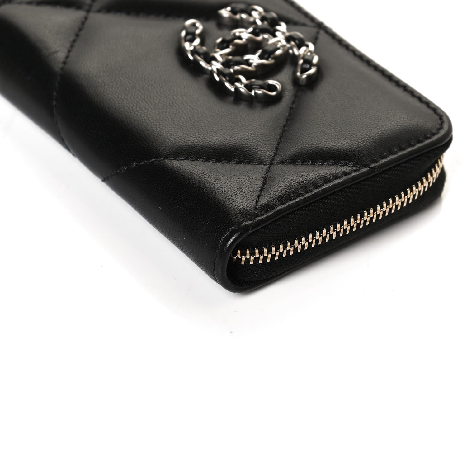 Chanel Lambskin Quilted Chanel 19 Zip Around Coin Purse Wallet Black 10 of 12