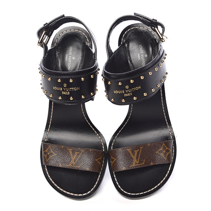 Louis Vuitton Calfskin Monogram Nomad Heeled Sandals 39 Black 7 of 16