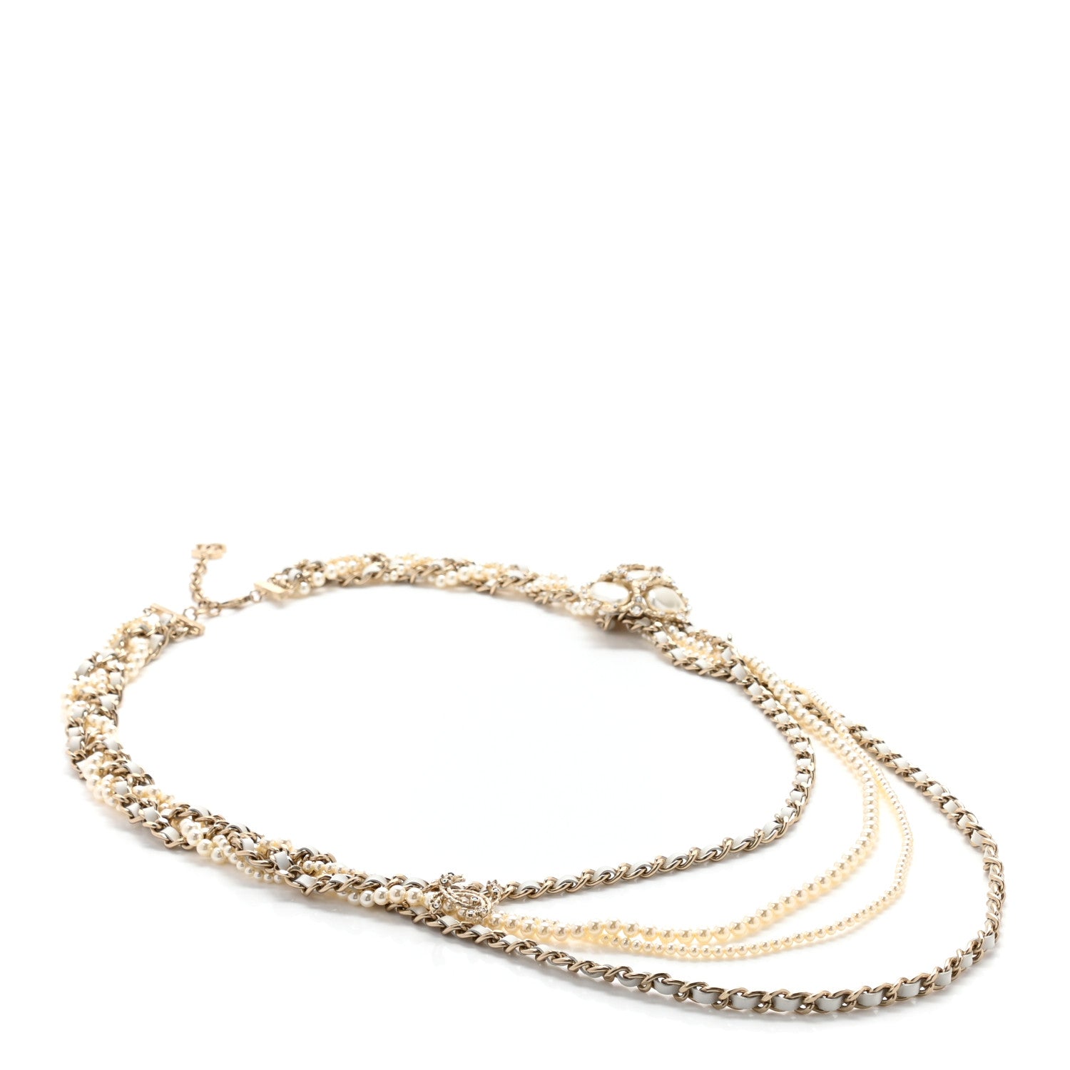 Chanel Lambskin Pearl Crystal Chain CC Fancy Belt White Gold 1 of 7