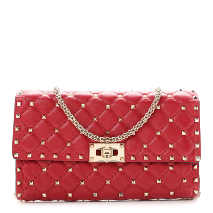 Valentino Garavani Lambskin Rockstud Spike Wallet on Chain Red 1 of 9