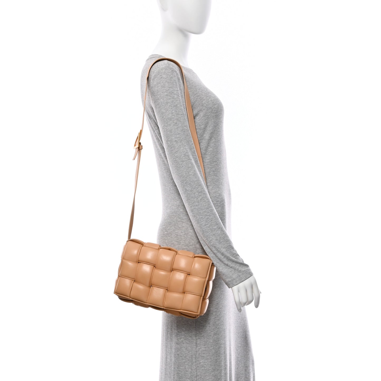 Nappa Maxi Intreccio Padded Cassette Crossbody Bag Almond