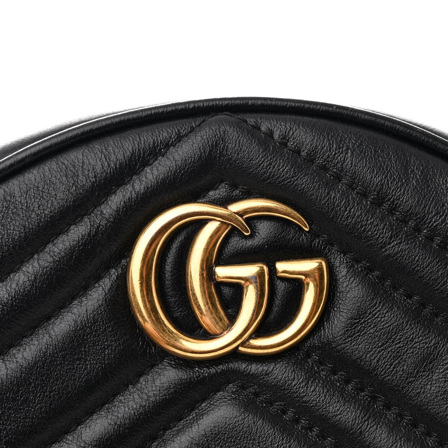 Azalea Calfskin Matelasse Heart Mini GG Marmont Round Shoulder Bag Black