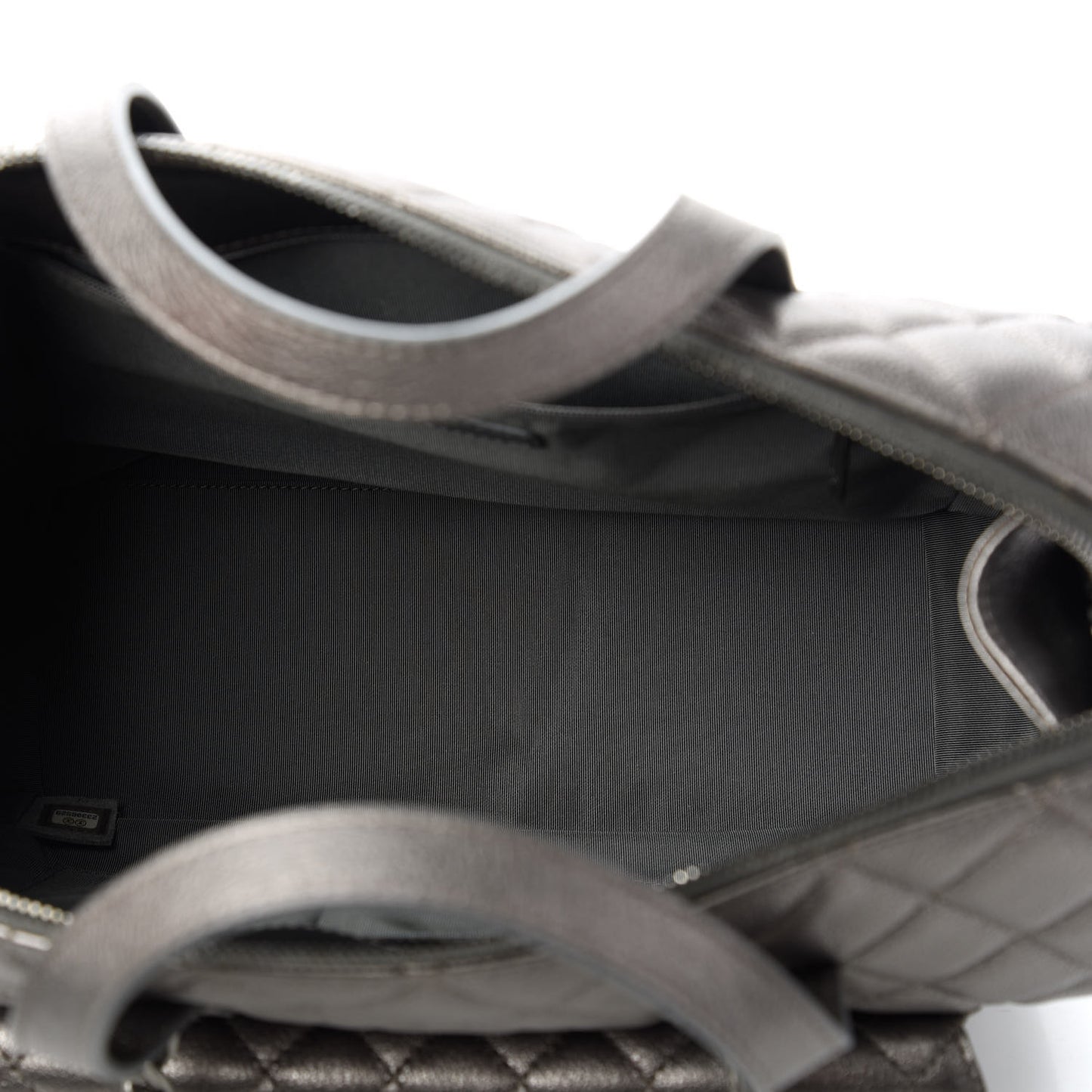 Metallic Grained Calfskin Quilted Large Casual Pocket Bowling Bag Silver