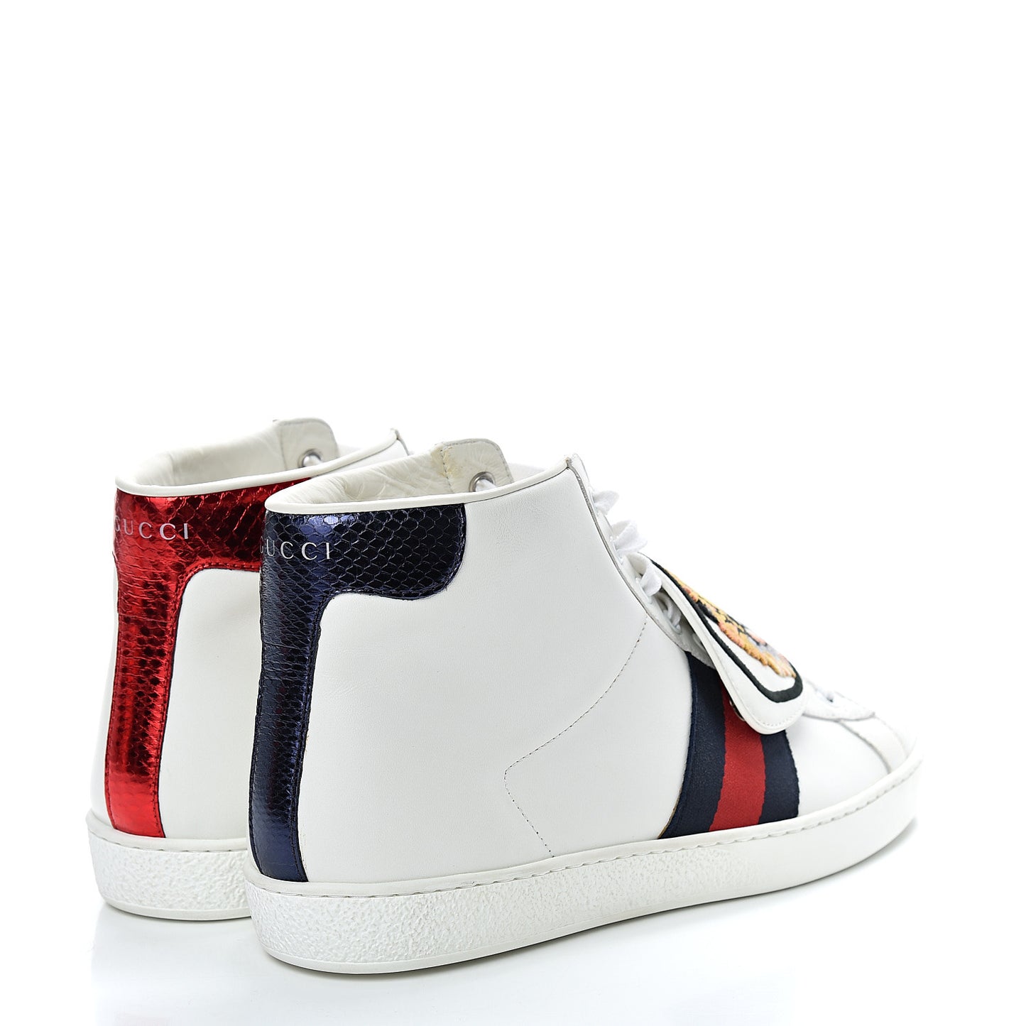 Calfskin Ayers Web Tiger Removable Patches Mens Ace High Top Sneakers 8.5 White
