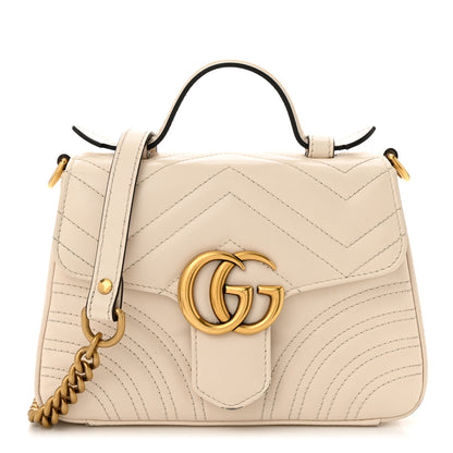 Gucci Calfskin Matelasse Mini GG Marmont Top Handle Shoulder Bag White 1 of 15