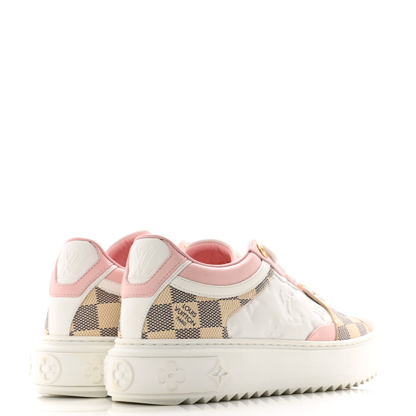 Monogram Embossed Calfskin Damier Azur Time Out Sneakers 36 Rose Clair Pink
