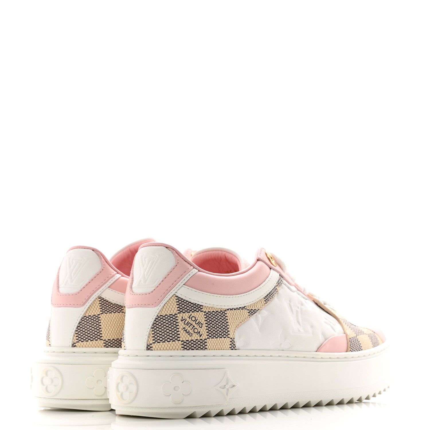 Louis Vuitton Monogram Embossed Calfskin Damier Azur Time Out Sneakers 36 Rose Clair Pink 4 of 11