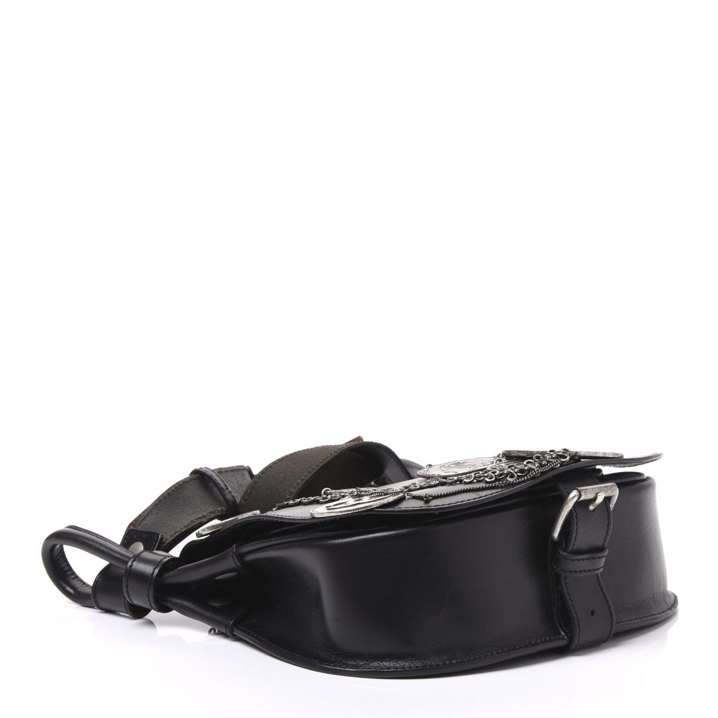 Calfskin Medallion Coins Saddle Bag Black