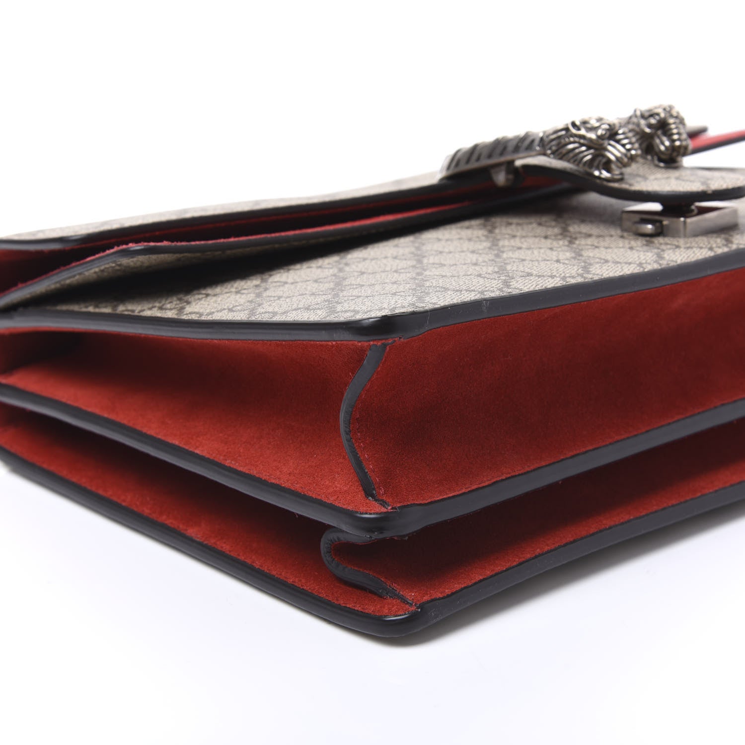 Gucci GG Supreme Monogram Suede Cudu Medium Dionysus Shoulder Bag Beige Ebony Vulcanic Red 5 of 8