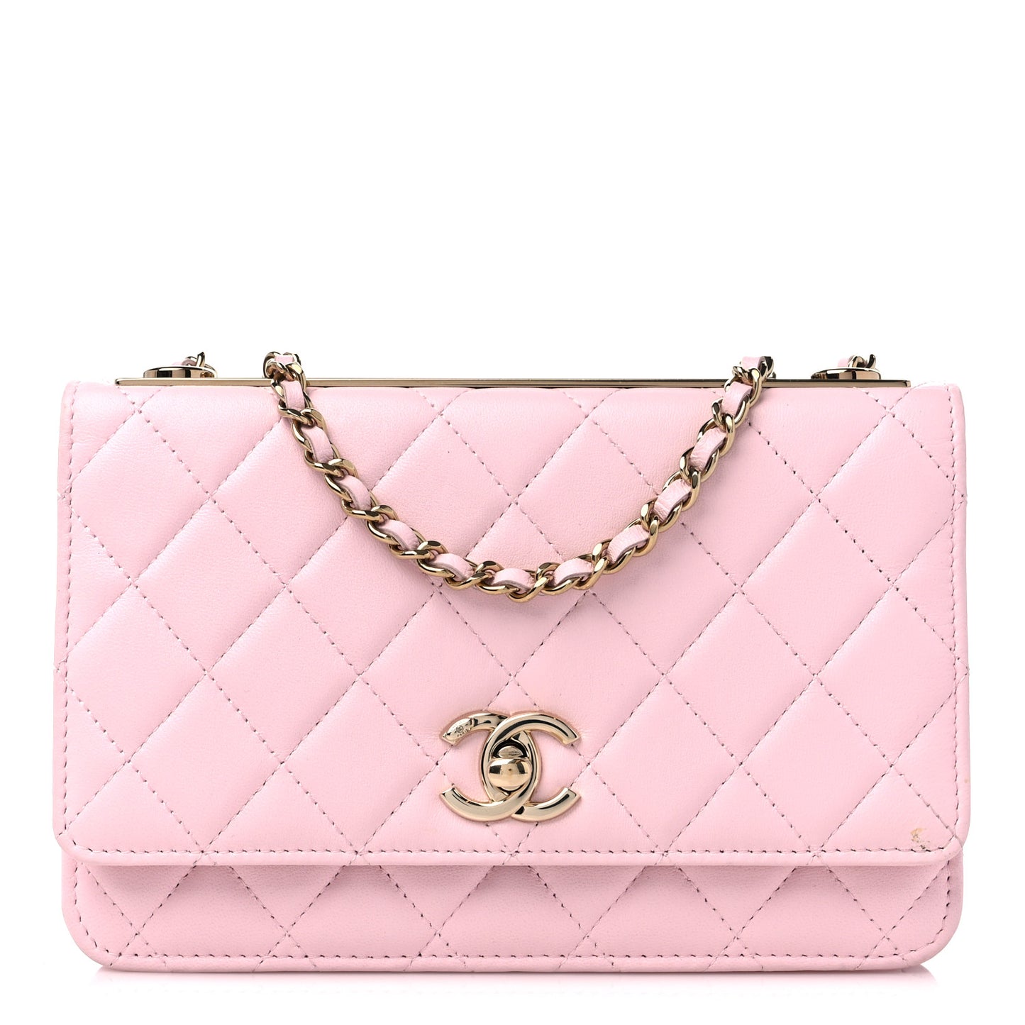Lambskin Quilted Trendy CC Wallet On Chain WOC Pink