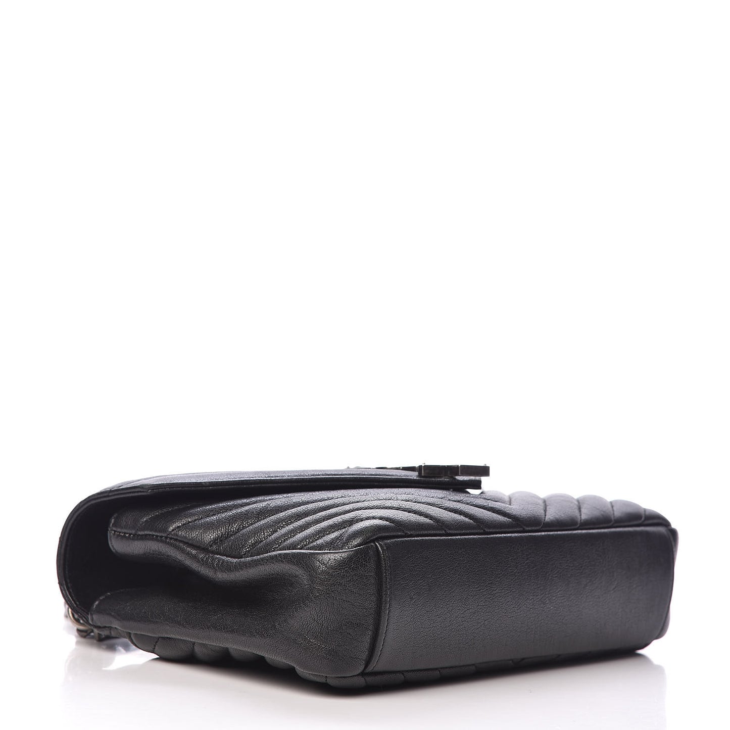 Sheepskin Matelasse Chevron Monogram Medium College Bag Black