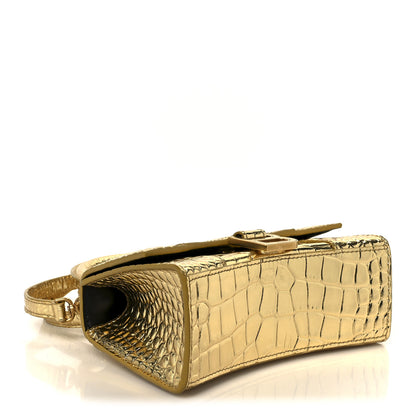 Balenciaga Metallic Calfskin Crocodile Embossed Hourglass Top Handle Bag XS Gold Gold 4 of 11