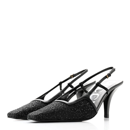Gucci Moire Fabric Malaga Kid Crystal GG Monogram Square G 75mm Slingback Pumps 36 Black 3 of 10