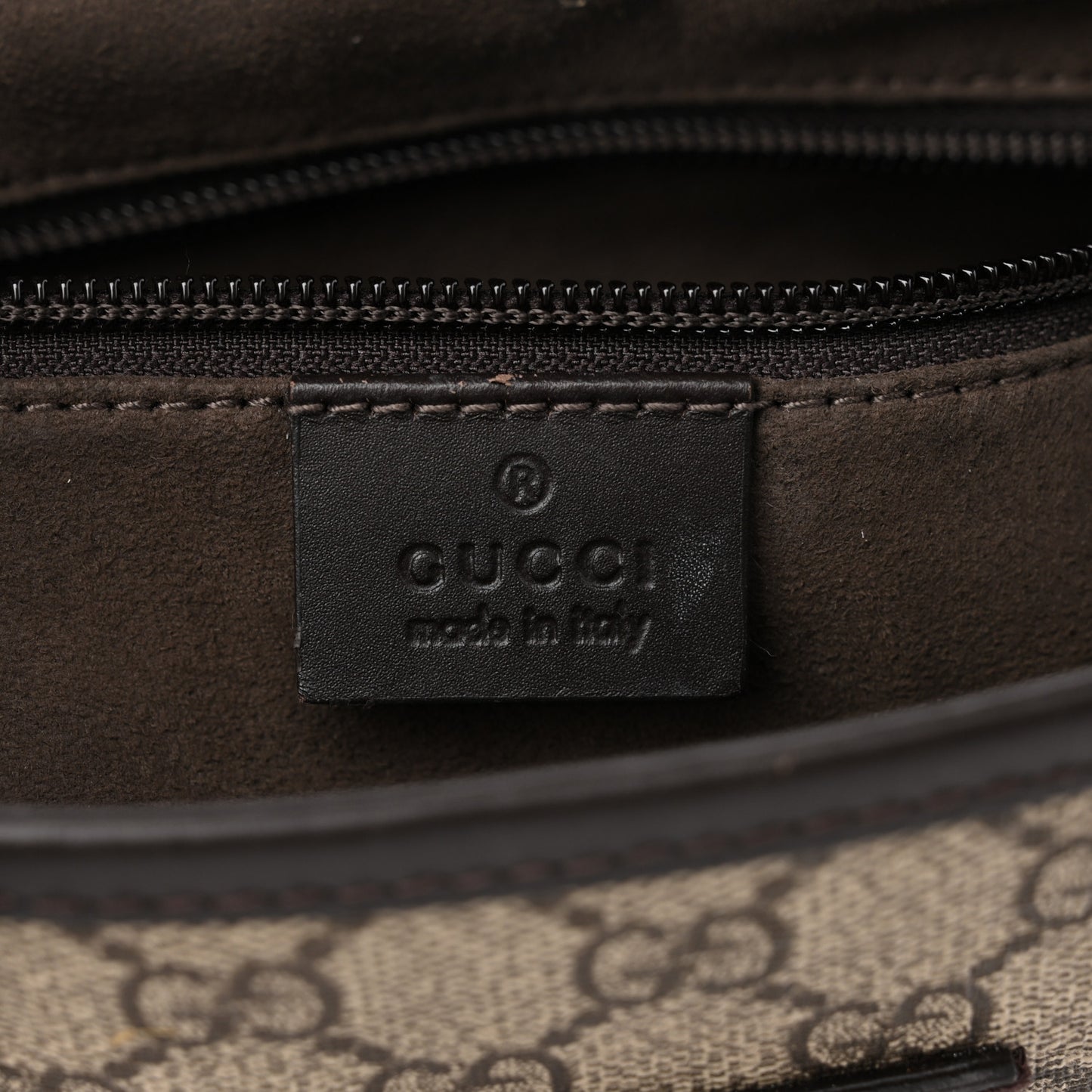 GG Supreme Monogram Small Zippered Tote Dark Brown