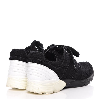 Chanel Tweed Calfskin Sneakers 40 Black White 4 of 14