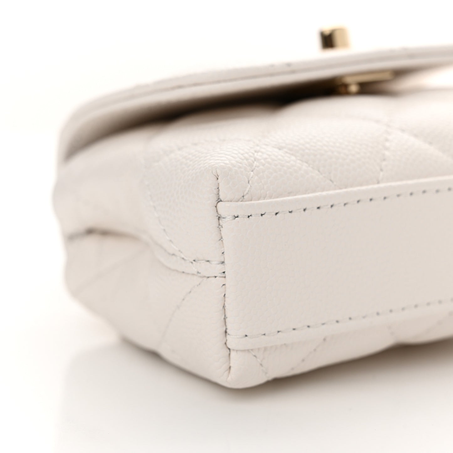 Caviar Quilted Nano Coco Handle Clutch With Chain White