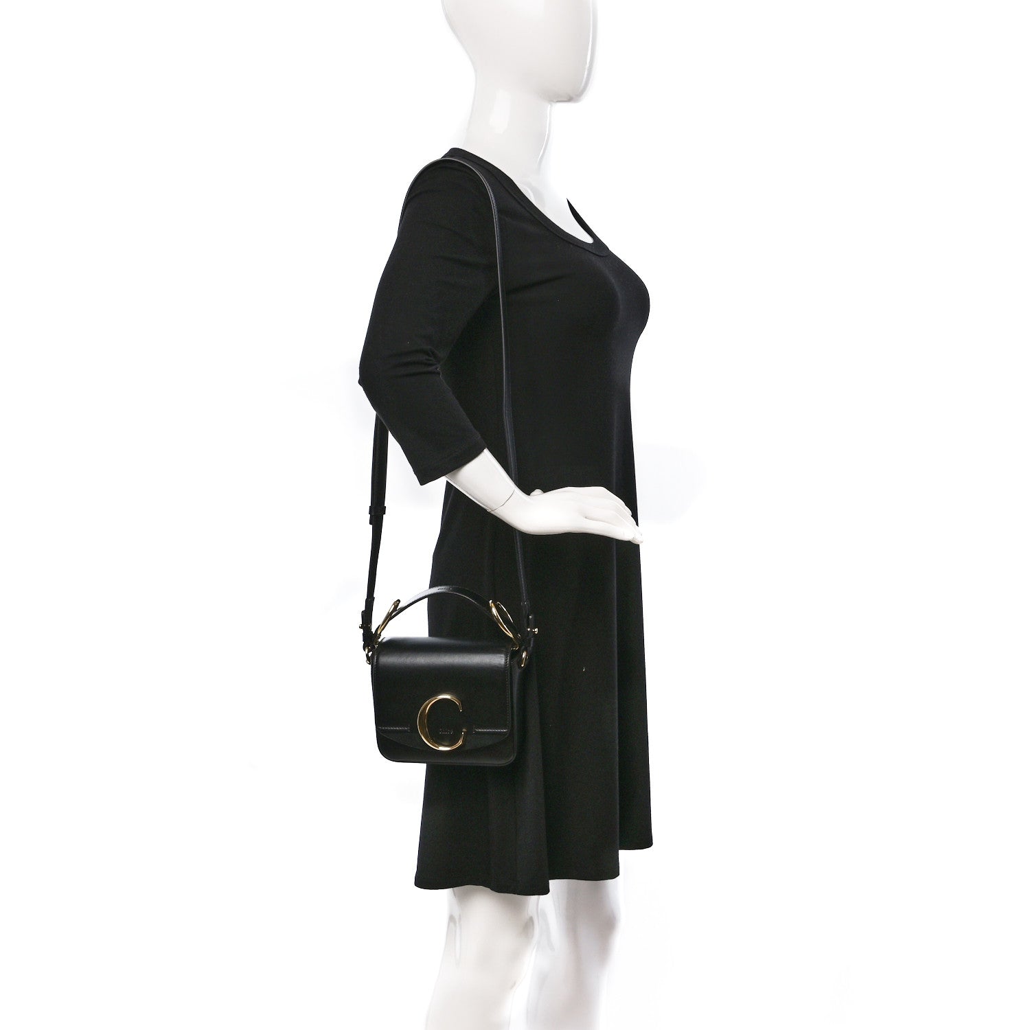 Chloe Shiny Calfskin Suede Mini C Double Carry Black 2 of 8